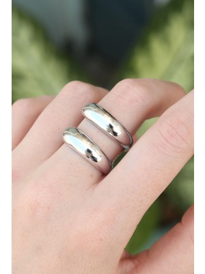 Pileli Store Pirinç Gümüş Renk Ayarlanabilir Şerit Yüzük