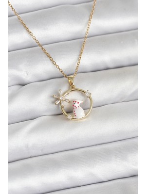 Pileli Store 316L Çelik Zincir Gold Zirkon Taşlı Yılbaşı Temalı Kadın Kolye