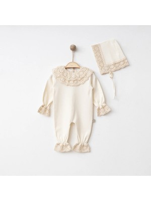 Lenna Baby Dantelli Kız Bebek Tulumu Şapkalı Hastane Çıkışı Dantel Işlemeli Hediyelik Mevlüt Kıyafeti