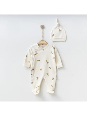 Lenna Baby Zeytin Baskılı Unisex Patikli Kendinden Eldivenli %100 Pamuk Uyku & Günlük Tulum
