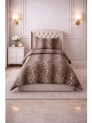 Vionetta Pamuklu Leopar Lastikli Çarşaflı 2 Yastıklı Tek Kişilik Nevresim Takımı