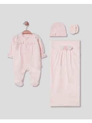 Lenna Baby Çiçek Detaylı 4'lü Yenidoğan Kız Bebek Hastane Çıkışı %100 Pamuk Oeko Tex Sertifikalı