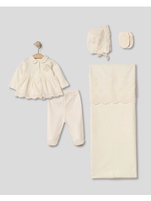 Lenna Baby Inci Detaylı 5'li Yenidoğan Kız Bebek Hastane Çıkışı %100 Pamuk Sertifikalı Naturel