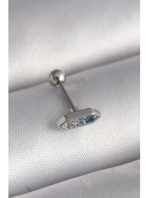 Inure Jewelry 316L Çelik Gümüş Renk Mavi Zirkon Taşlı Tragus Piercing