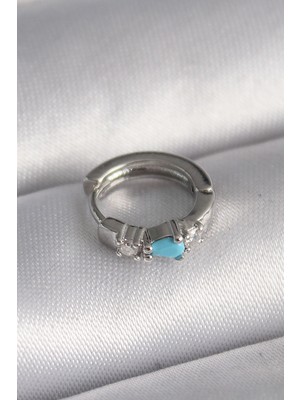 Inure Jewelry 316L Çelik Gümüş Renk Zirkon Taşlı Mavi Boncuk Detay Tragus Piercing