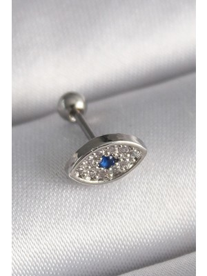 Inure Jewelry 316L Çelik Gümüş Renk Zirkon Taşlı Göz Tragus Piercing