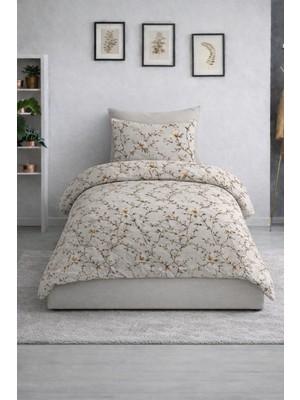 Vionetta Pamuklu Ranforce Sakura Kahve Lastikli Çarşaflı 2 Yastıklı Tek Kişilik Nevresim Takımı