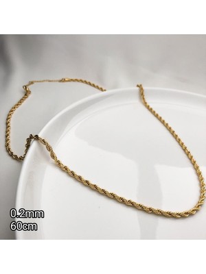 Belirtilmemiş Çelik Altın Sarısı 0,4 mm Burgu Zincir Kolye 60 cm + 5 cm Uzatma