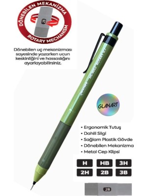 Glanart Dönebilen Uç Mekanizmalı 0,7 Uçlu Kalem Rotary 1 Adet