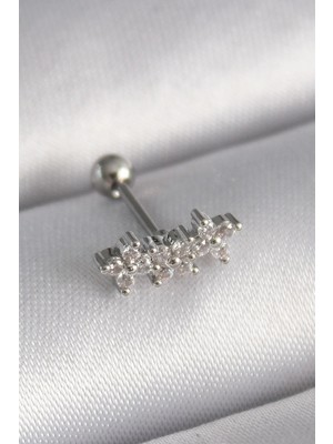 Inure Jewelry 316L Çelik Gümüş Renk Zirkon Taşlı Yonca Tragus Piercing