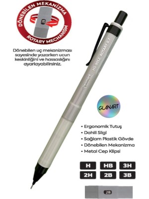 Glanart Dönebilen Uç Mekanizmalı 0,7 Uçlu Kalem Rotary 1 Adet