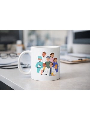 Sağlık Çalışanları Temalı Porselen Kupa Model 166 – Doktor Hemşire Tasarımlı Hediye Kahv