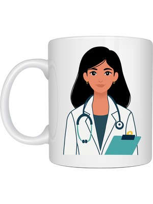 Kadın Doktor Tasarımlı Porselen Kupa Model 169 – Doktor ve Sağlık Çalışanı Temalı Kahve