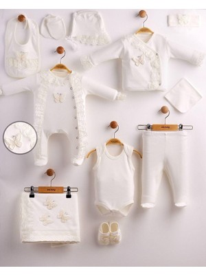 Lenna Baby %100 Pamuk 10'lu Yenidoğan Kız Bebek Hastane Çıkışı Kelebek Nakışlı Dantelli Bandana Hediyeli