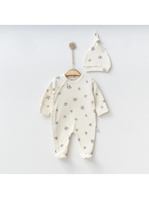 Lenna Baby Pamuk Baskılı Unisex Patikli Kendinden Eldivenli %100 Pamuk Uyku & Günlük Tulum