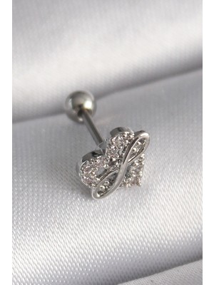 Inure Jewelry 316L Çelik Gümüş Renk Zirkon Taşlı Sonsuzluk Detay Tragus Piercing