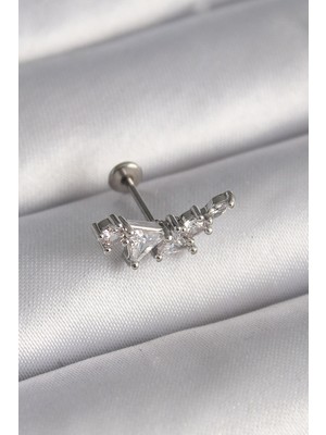 Inure Jewelry 316L Çelik Gümüş Renk Zirkon Taşlı Tragus Piercing