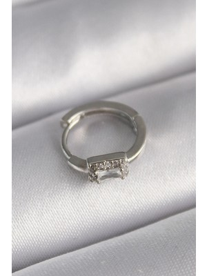 Inure Jewelry 316L Çelik Gümüş Renk Kare Zirkon Taşlı Tragus Piercing