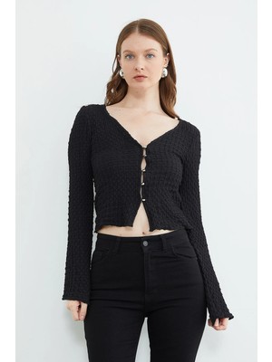 FullaModa  Ispanyol Kol Bürümcük Kumaş Hırka