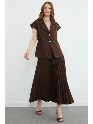 FullaModa Kemer Detaylı Yelekli Etek 2 Li Takım