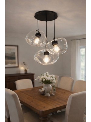 Bubble Glass 3’lü Sarkıt Avize – Şeffaf Cam Modern Avize