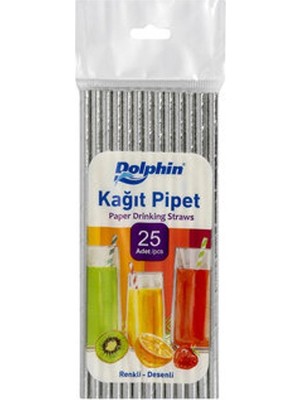 4 Adet Dolphin Metalize Gold&silver Kağıt Pipet 25'li