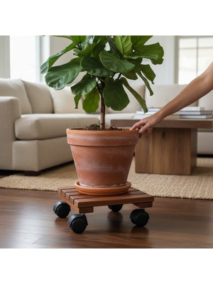 Afro Garden Masif Teak Saksı Altlığı 25X25 cm - Tekerlekli