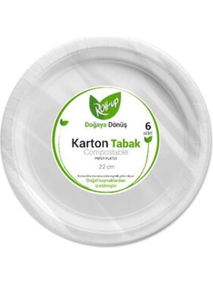6 Adet Roll-Up Doğaya Dönüş Karton Tabak  6'lı 22 cm