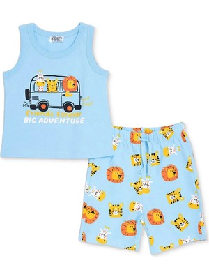 Hellobaby Erkek Bebek Atlet-Şort Hayvan Baskılı Bisiklet Yaka Atlet Reçme