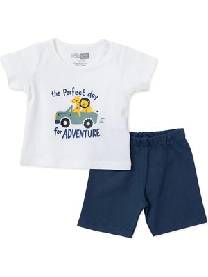 Hellobaby Erkek Bebek Tişört-Şort Safari Baskılı Çıtçıtlı Bisiklet Yaka Kısa Kol Reçme