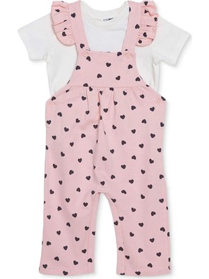 Hellobaby Kız Bebek Salopet-Tişört Düğmeli Bisiklet Yaka Kısa Kol Patiksiz