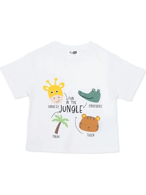 Hellobaby Erkek Bebek Tişört Hayvan Baskılı Bisiklet Yaka Kısa Kol