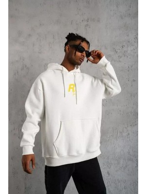 Pileli Store Unisex Kapşonlu Baskılı Sweetshirt - Beyaz
