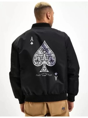 Pileli Store Unisex Uzun Kol Baskılı Bomber Ceket - Siyah