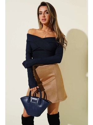 Esplendor Madonna Çapraz Yaka Bluz Lacivert