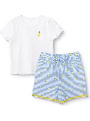 Hellobaby Kız Bebek Tişört-Şort Meyve Baskılı Bisiklet Yaka Kısa Kol Reçme