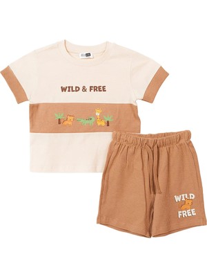 Hellobaby Erkek Bebek Tişört-Şort Hayvan Baskılı Bisiklet Yaka Kısa Kol Patiksiz