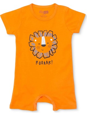 Hellobaby Erkek Bebek Kısa Tulum Hayvan Baskılı Çıtçıtlı Bisiklet Yaka Kısa Kol Ribanalı
