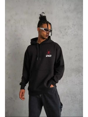 Pileli Store Unisex Kapşonlu Baskılı Sweetshirt - Siyah