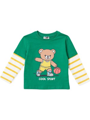 Hellobaby Erkek Bebek Tişört Hayvan Baskılı Bebe Yaka Uzun Kol