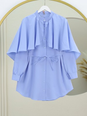 Modamorfo Dik Yaka Pelerin Detaylı Poplin Gömlek -Bebe Mavi