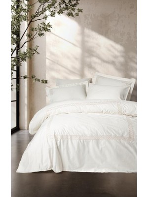 Esplendor Nakışlı Çift Kişilik Saten Nev Takımı Riley Ekru