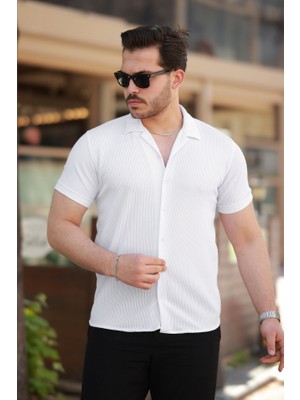 Pileli Store Erkek Ottoman Kumaş Apaj Yaka Kısa Kollu Gömlek