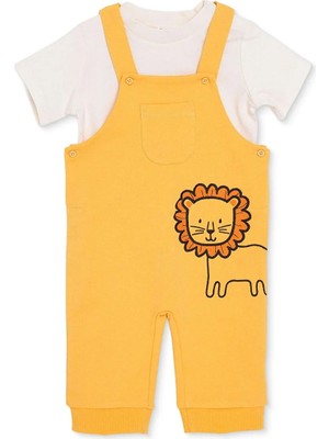 Hellobaby Erkek Bebek Salopet-Tişört Hayvan Baskılı Düğmeli Bisiklet Yaka Uzun Kol Patiksiz