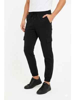 Pileli Store Erkek Siyah Jogger Eşofman Altı Rahat Kalıp, Kargo Cepli, Lastikli Paça, Günlük Spor Pantolon