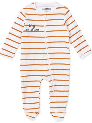 Hellobaby Erkek Bebek Tulum Çizgili Fermuarlı Bisiklet Yaka Uzun Kol Patikli