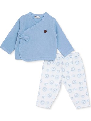 Hellobaby Erkek Bebek Zıbın-Alt Çizgili Çıtçıtlı Zarf Yaka Uzun Kol Patiksiz