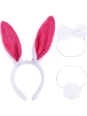 Esplendor Fuşya Pembe Tavşan Kulak Papyon Kuyruk 3&amp;#39;lü Parti Seti