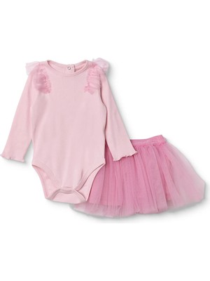 Hellobaby Kız Bebek Bluz-Etek Çıtçıtlı Bisiklet Yaka Uzun Kol