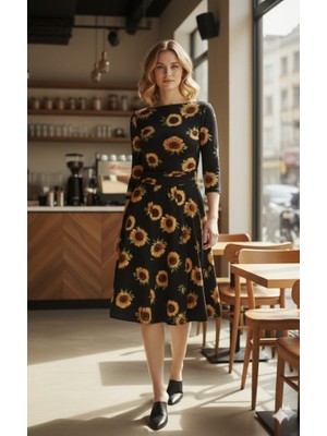 Pileli Store Kadın Fakir Kol Bisiklet Yaka Midi Mikro Elbise